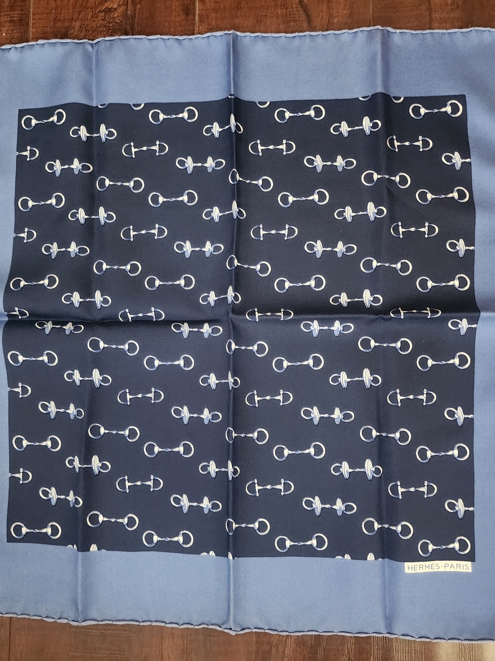 Hermes Blue Silk Pocket Square